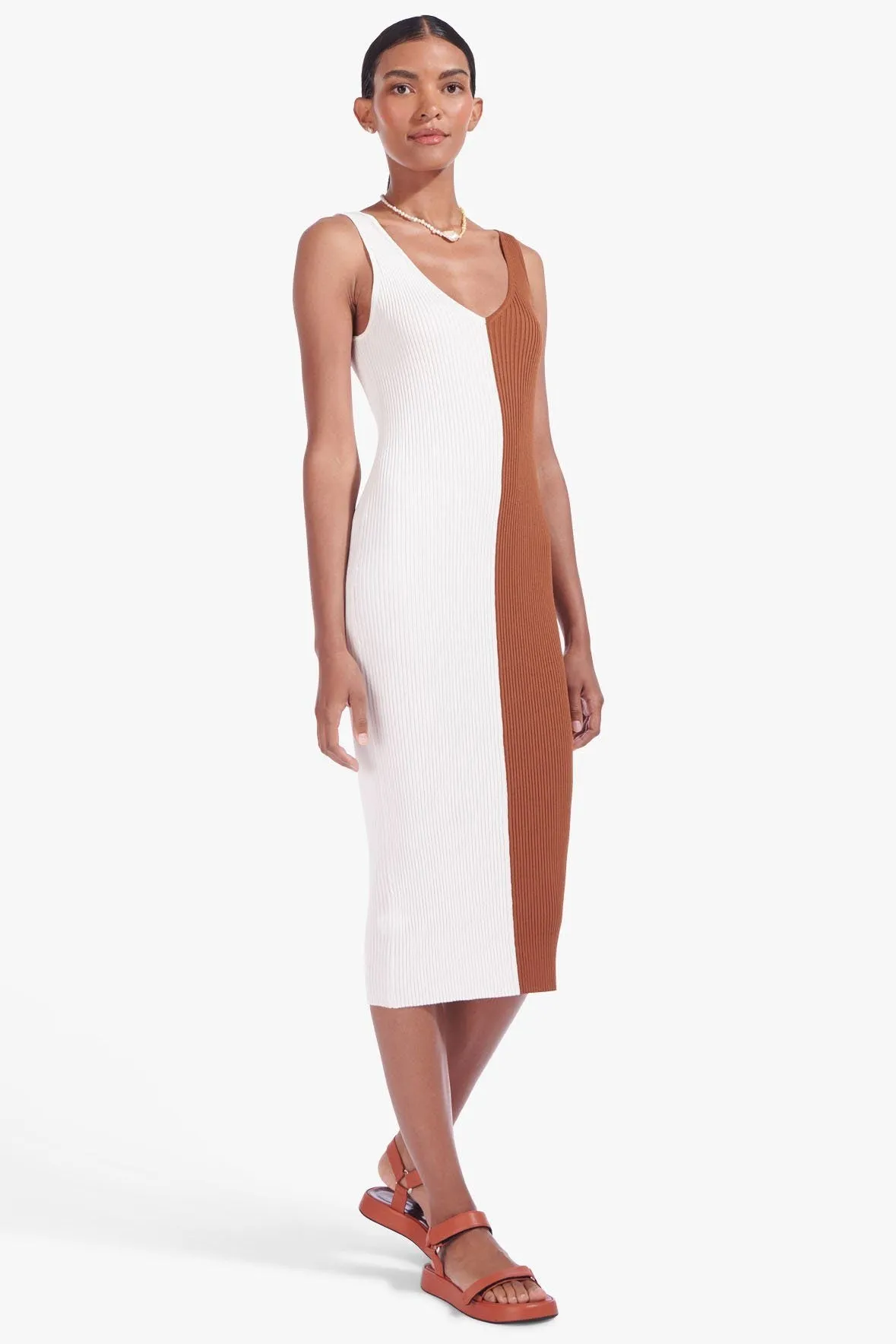 DANA DRESS | TAN WHITE