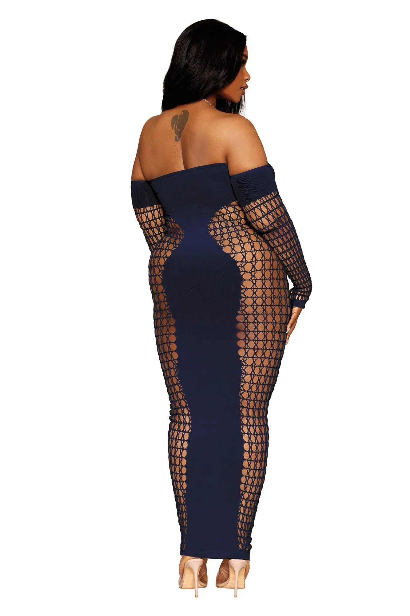 DG0486X Sexy Plus Size Seamless Bodystocking Gown with Removable Gold Halter Chain
