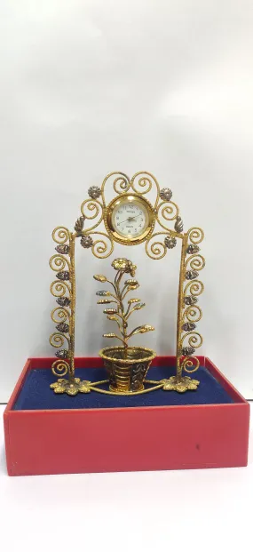 DHYAAN's Antique Silver with Gold Plated Vintage Table Clock Watch for Study Table, Decor, Office Desk, Home Decor, Wedding Gift Item_2