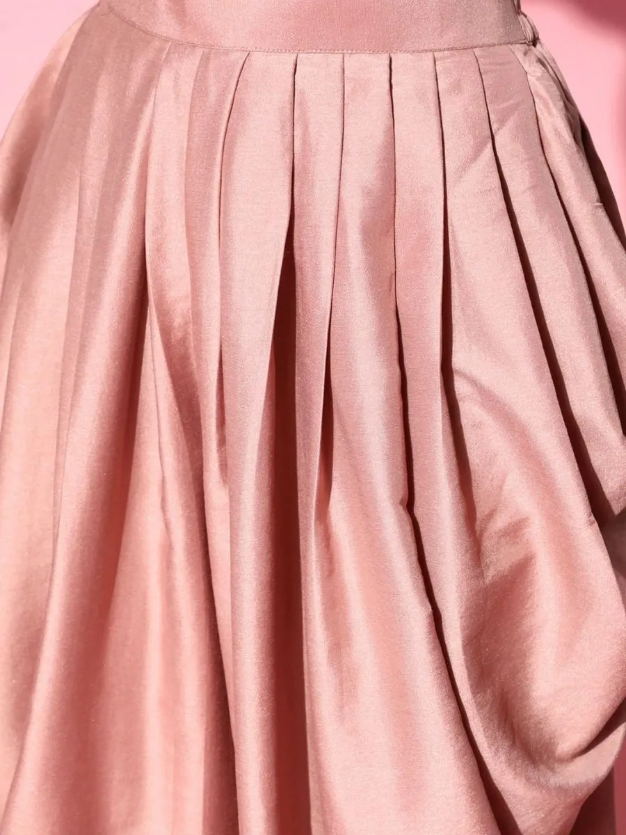 Dirty Pink Panelled Kurta with Dhoti Pants and Organza Dupatta