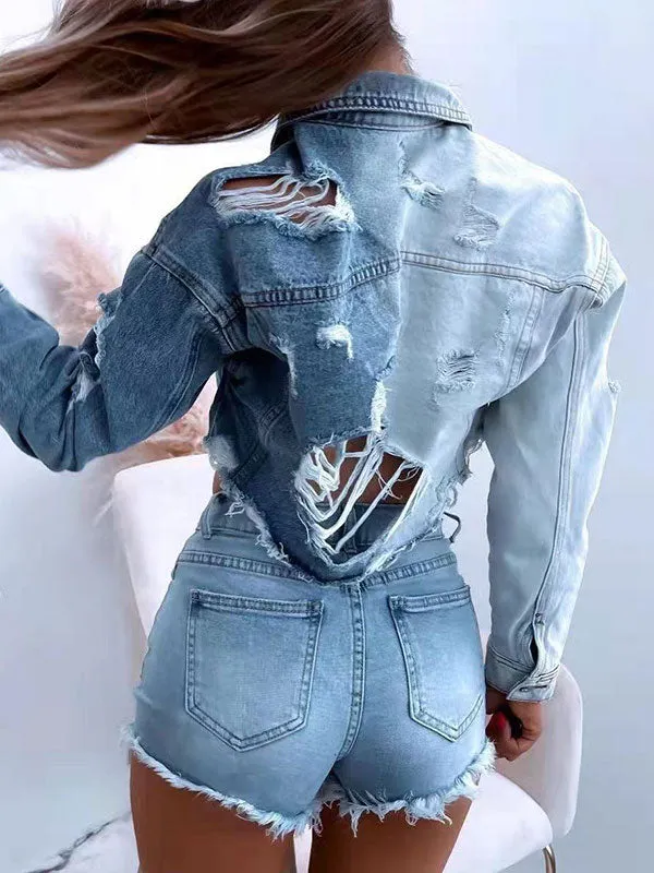 Distressed Cropped Denim Jacket