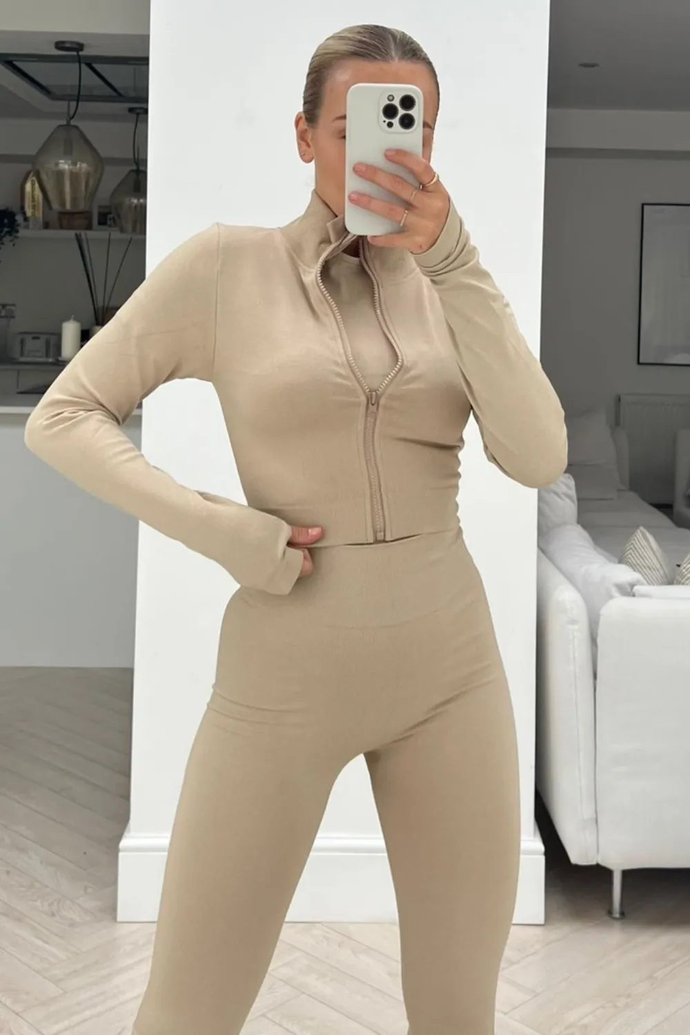 Ellie beige 3 piece activewear set