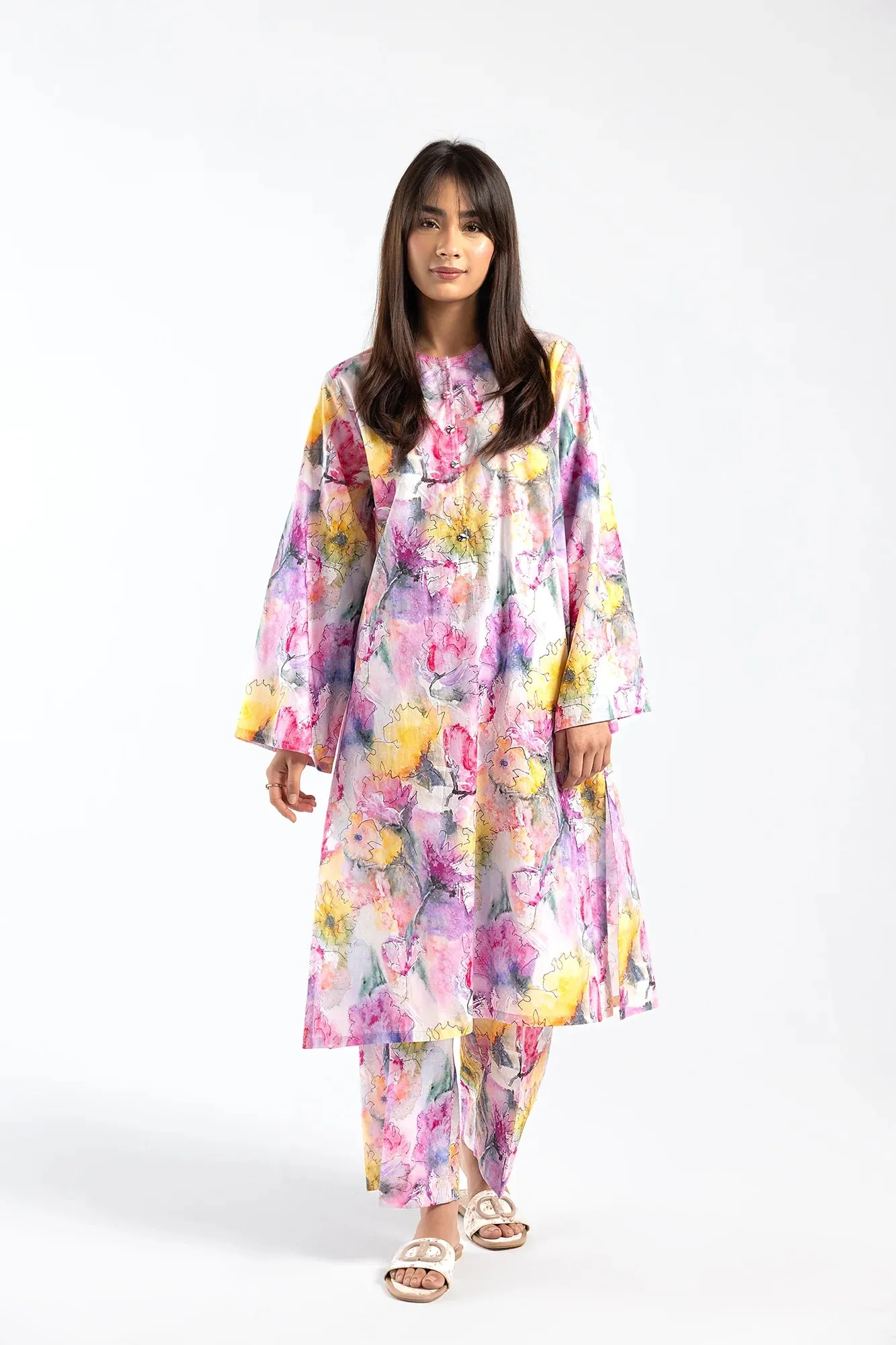 Ethnic Pink Hues Floral Printed 2-Piece Lawn Suit