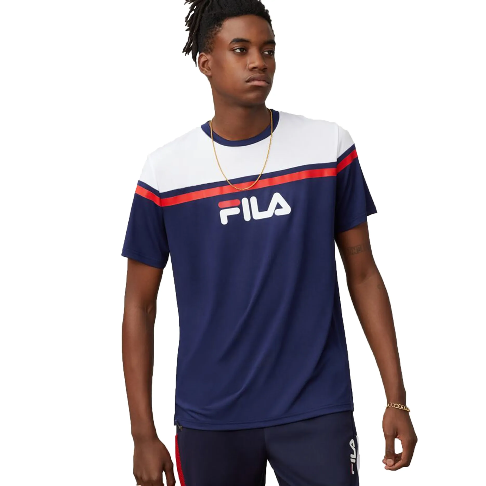 Fila Zelic Crew Men's T-Shirt White-Peacoat-Red