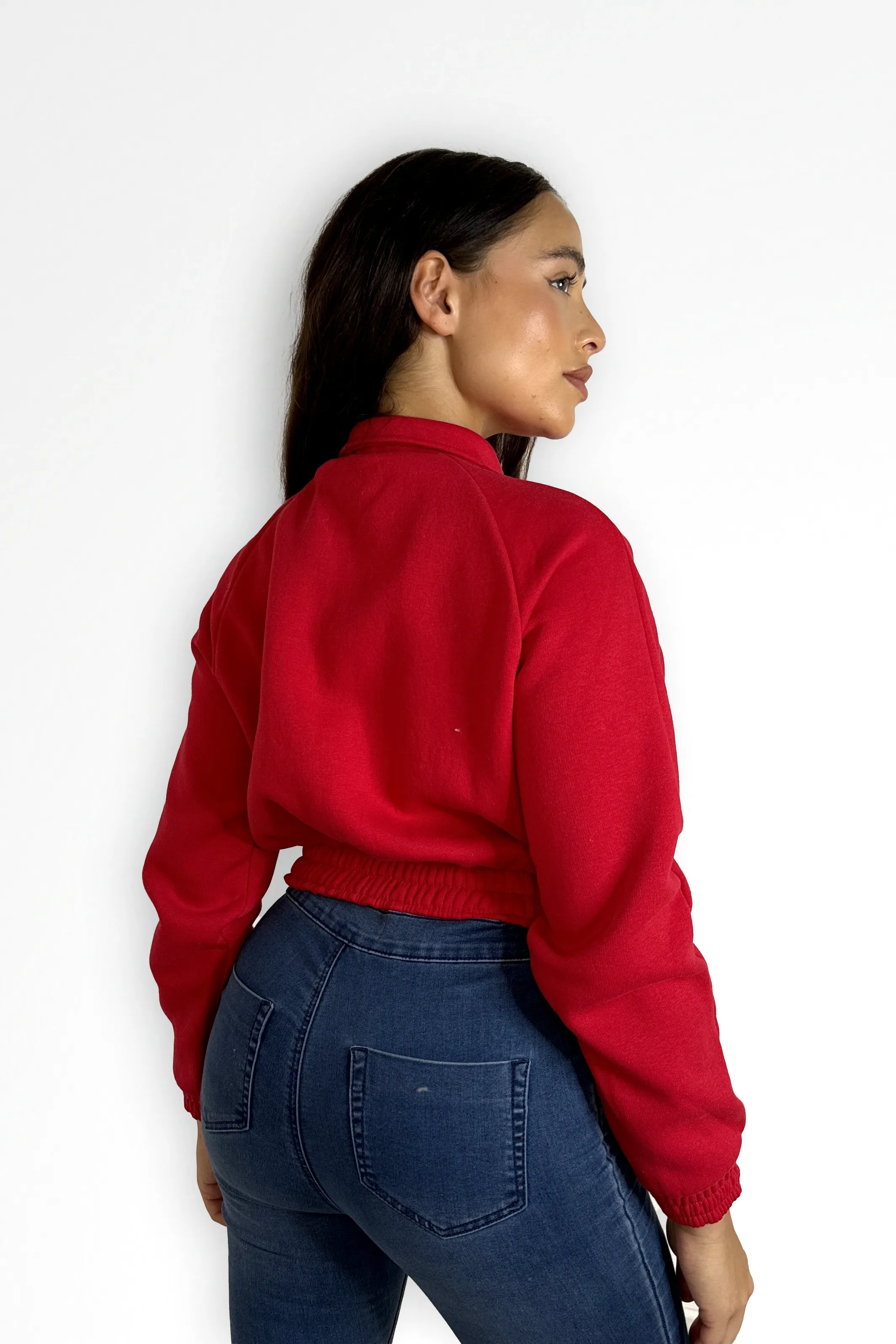 Fleeced High Neck Large Pocket Cropped Bomber Jacket