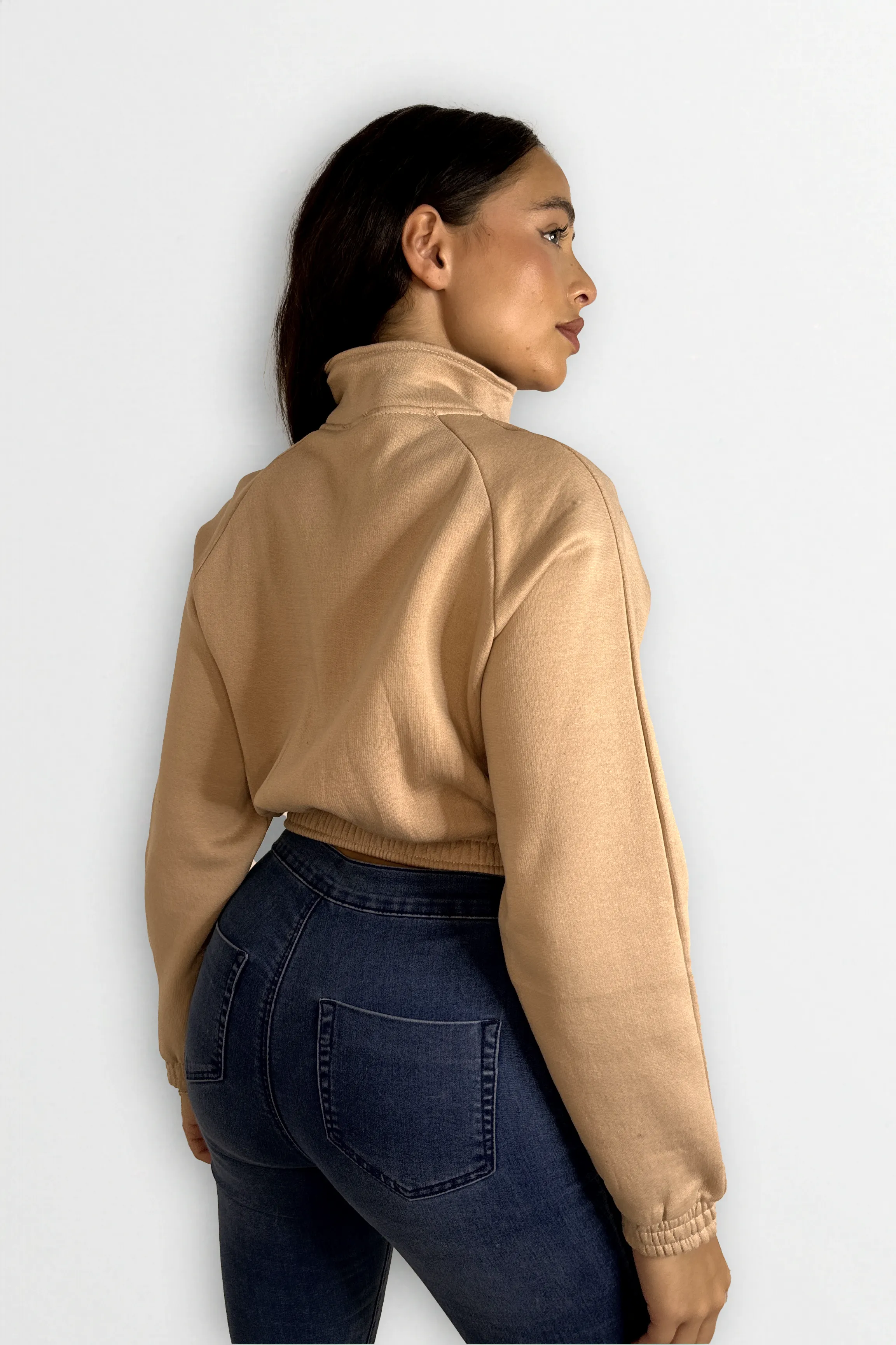 Fleeced High Neck Large Pocket Cropped Bomber Jacket