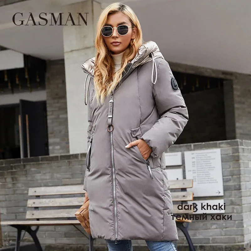 GASMAN 2022 frauen winter jacke Mid-länge warme Mode Mantel frauen zipper Mit Kapuze Kontras marke unten jacke weibliche 21113