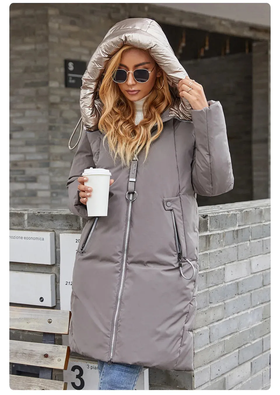 GASMAN 2022 frauen winter jacke Mid-länge warme Mode Mantel frauen zipper Mit Kapuze Kontras marke unten jacke weibliche 21113