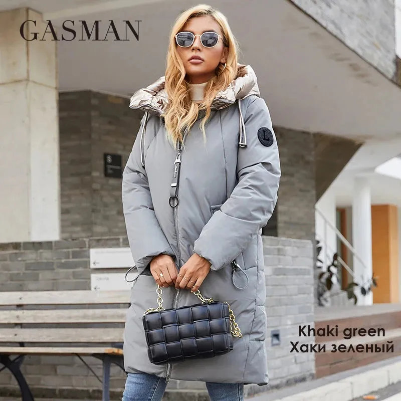 GASMAN 2022 frauen winter jacke Mid-länge warme Mode Mantel frauen zipper Mit Kapuze Kontras marke unten jacke weibliche 21113