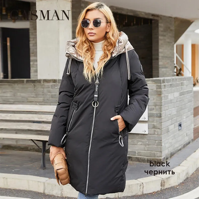 GASMAN 2022 frauen winter jacke Mid-länge warme Mode Mantel frauen zipper Mit Kapuze Kontras marke unten jacke weibliche 21113