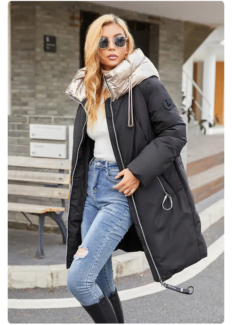 GASMAN 2022 frauen winter jacke Mid-länge warme Mode Mantel frauen zipper Mit Kapuze Kontras marke unten jacke weibliche 21113