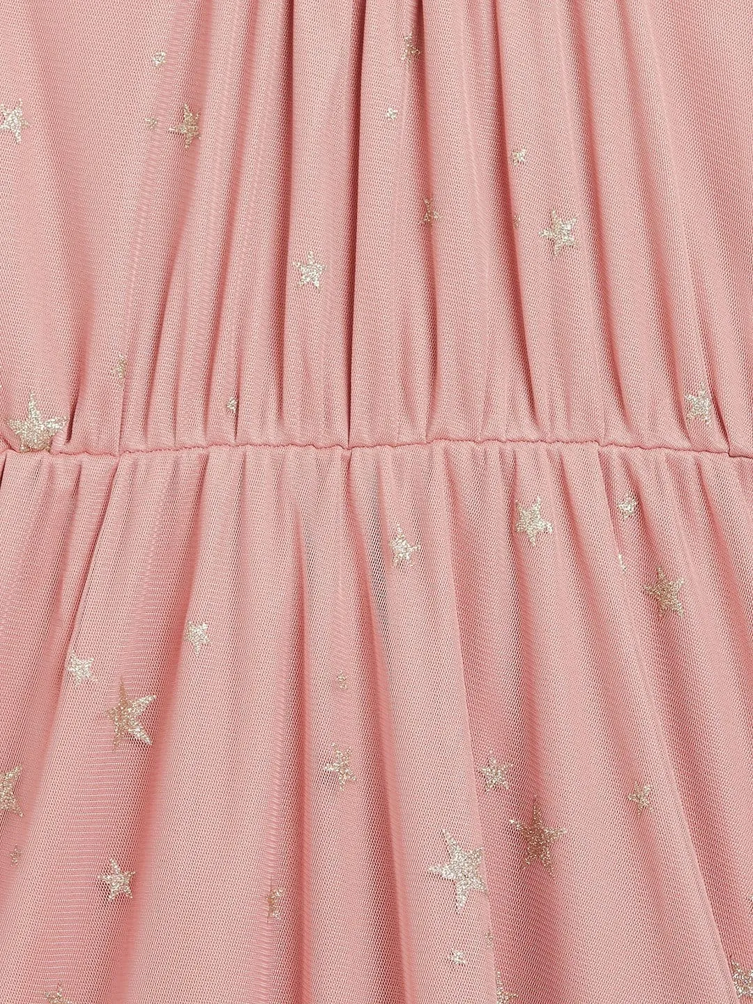Girls Dusty Pink Mesh Lurex Strappy High Low Dress