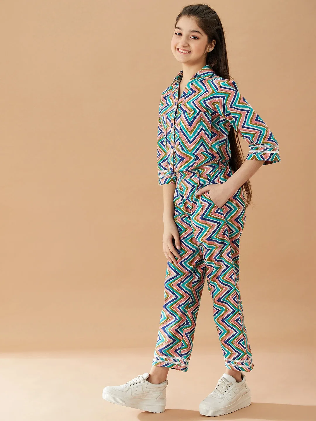 Girls Printed Pure Cotton Shirt With Trousers