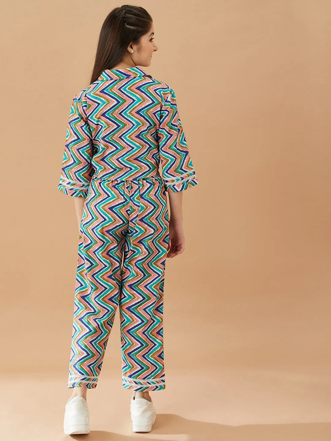 Girls Printed Pure Cotton Shirt With Trousers