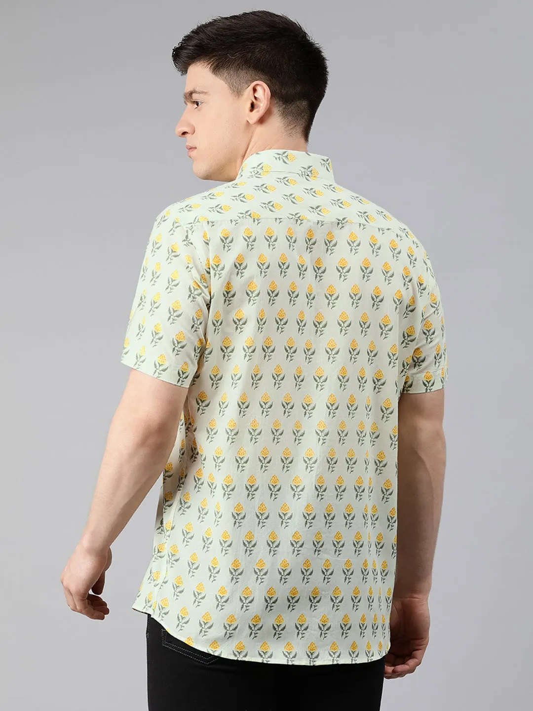 Green Cotton Short Sleeves Shirts For Men-Mmh050