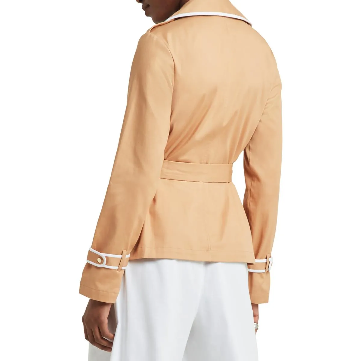 H Halston Womens Piping Cotton Trench Coat