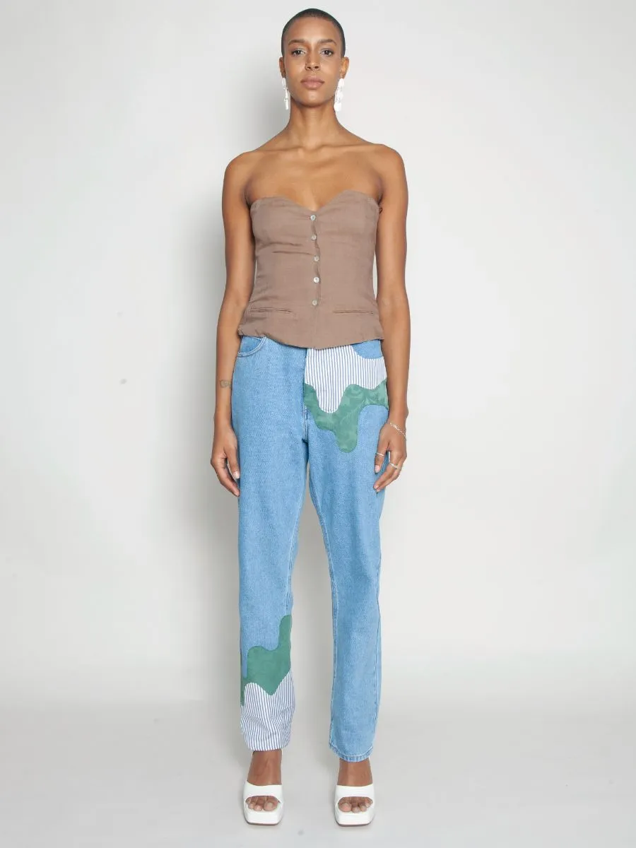 High Waisted Organic & Recycled Melt Patch Blue Jeans