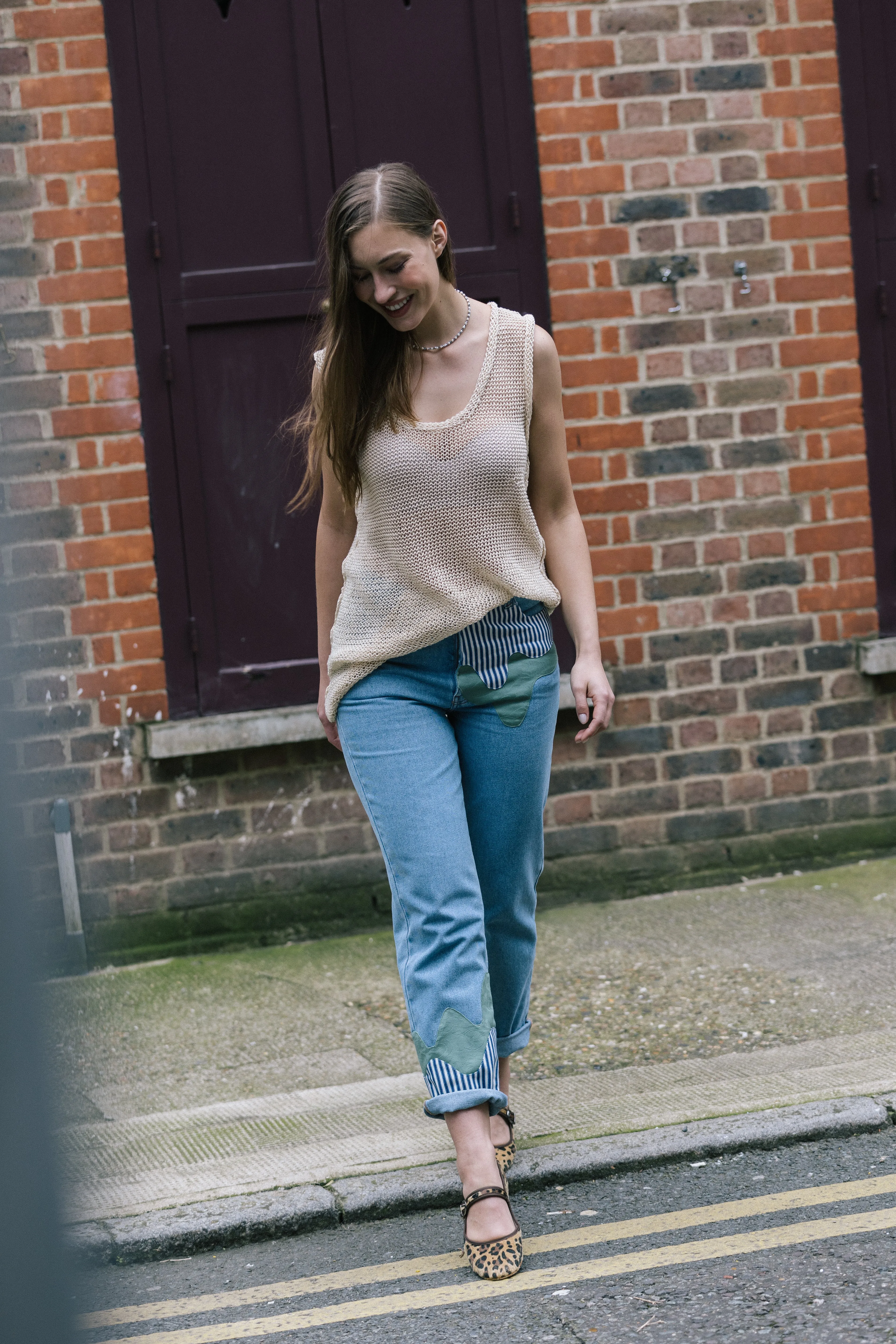 High Waisted Organic & Recycled Melt Patch Blue Jeans