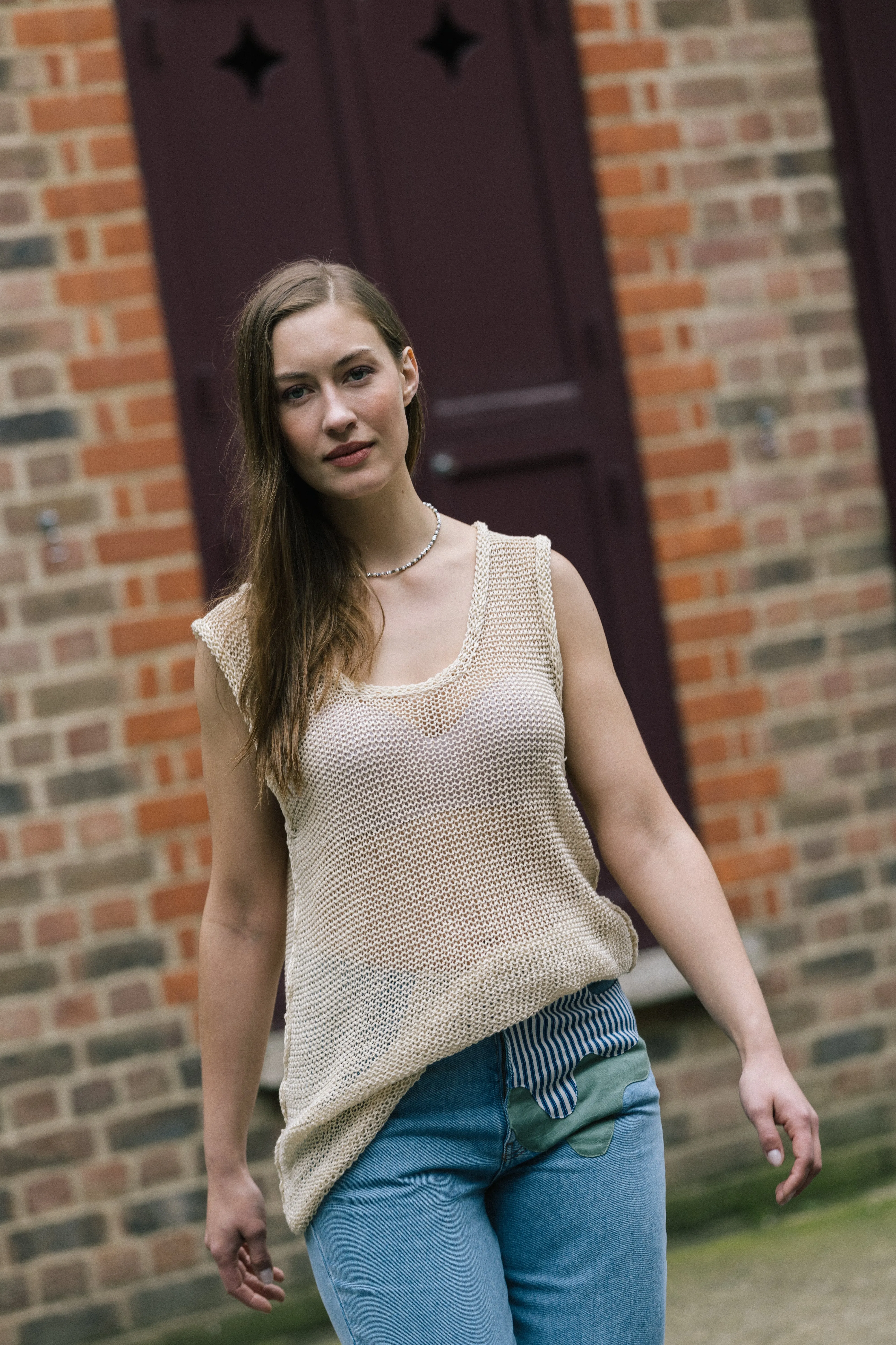High Waisted Organic & Recycled Melt Patch Blue Jeans