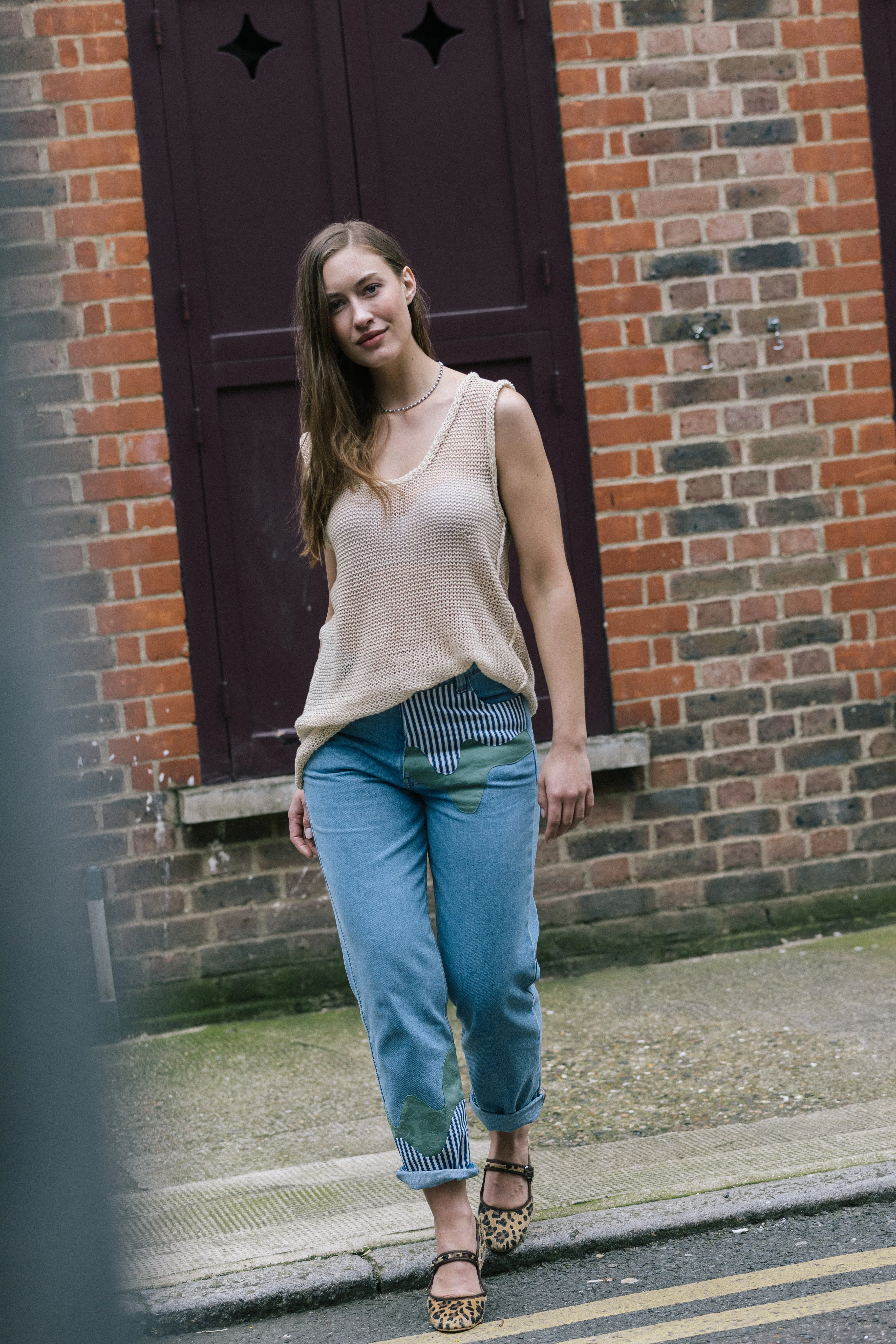 High Waisted Organic & Recycled Melt Patch Blue Jeans