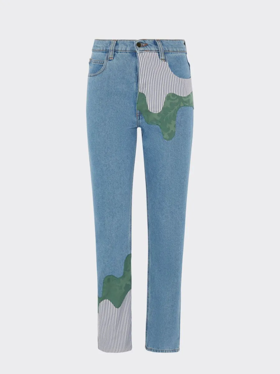 High Waisted Organic & Recycled Melt Patch Blue Jeans