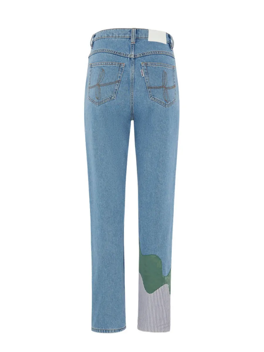 High Waisted Organic & Recycled Melt Patch Blue Jeans
