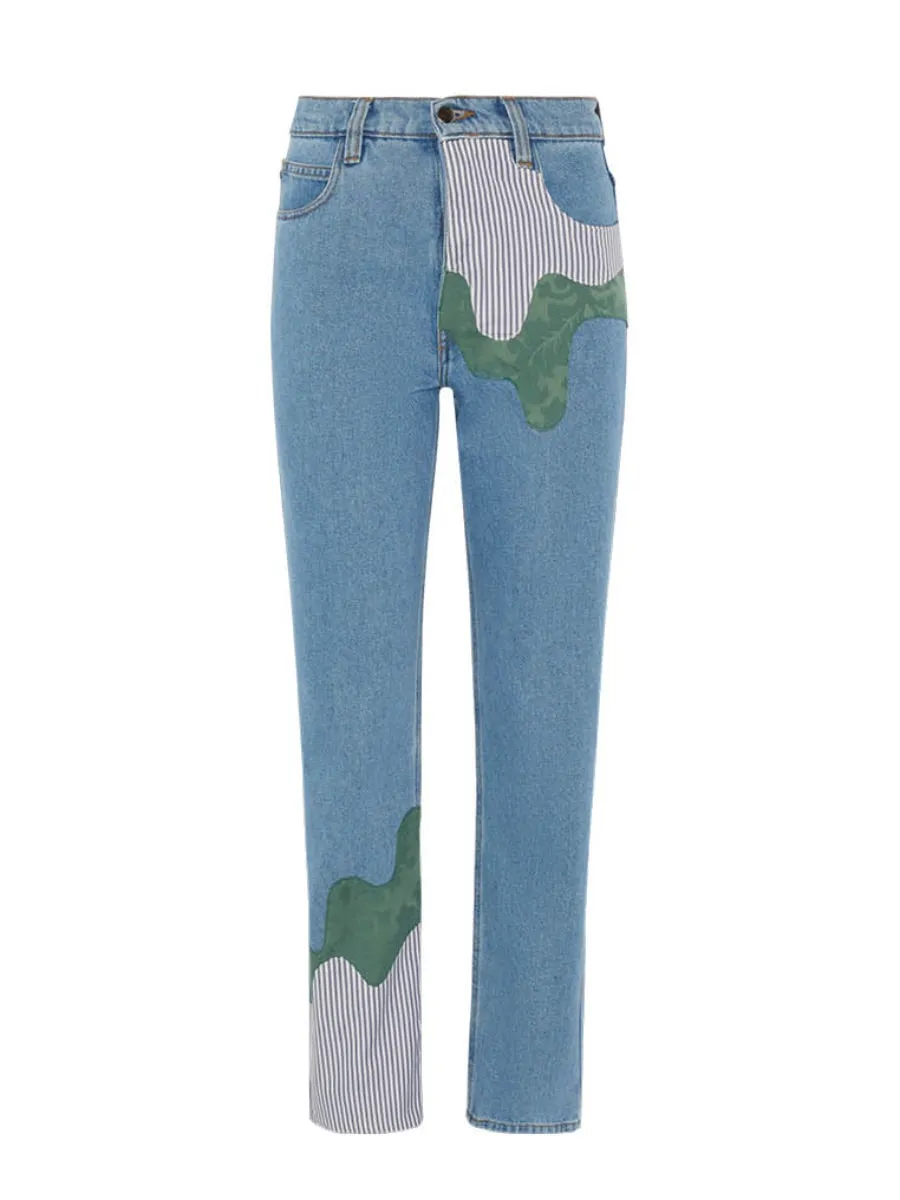 High Waisted Organic & Recycled Melt Patch Blue Jeans