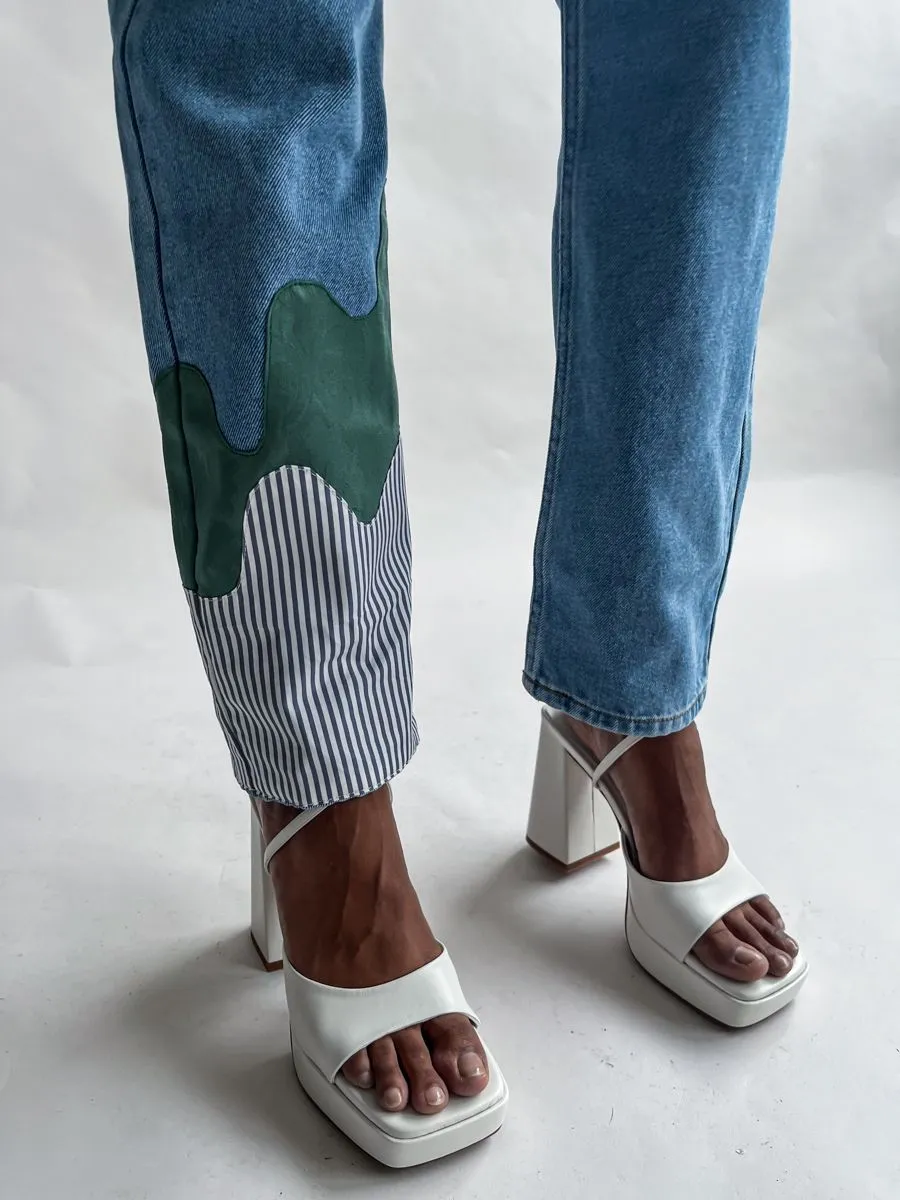 High Waisted Organic & Recycled Melt Patch Blue Jeans