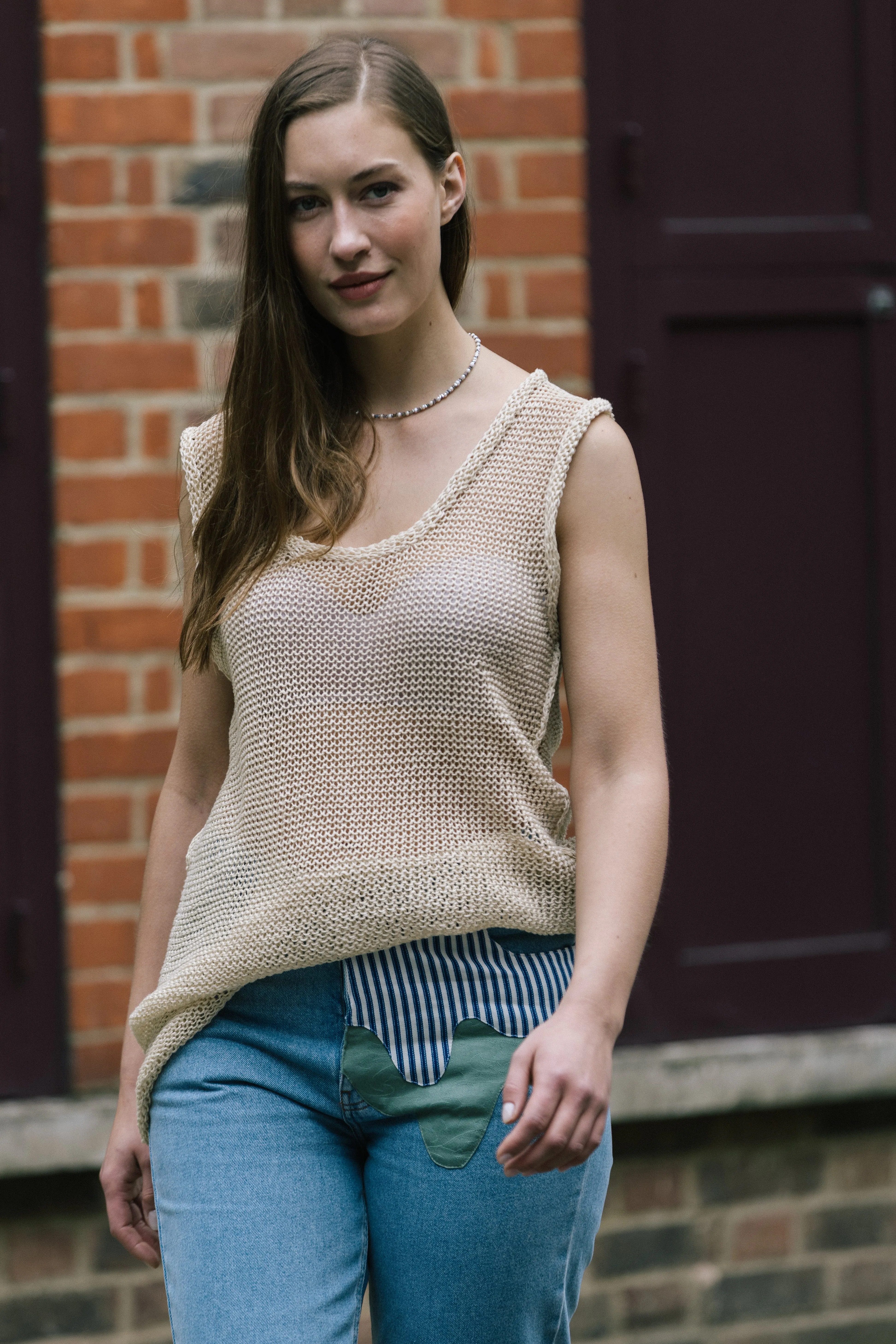 High Waisted Organic & Recycled Melt Patch Blue Jeans