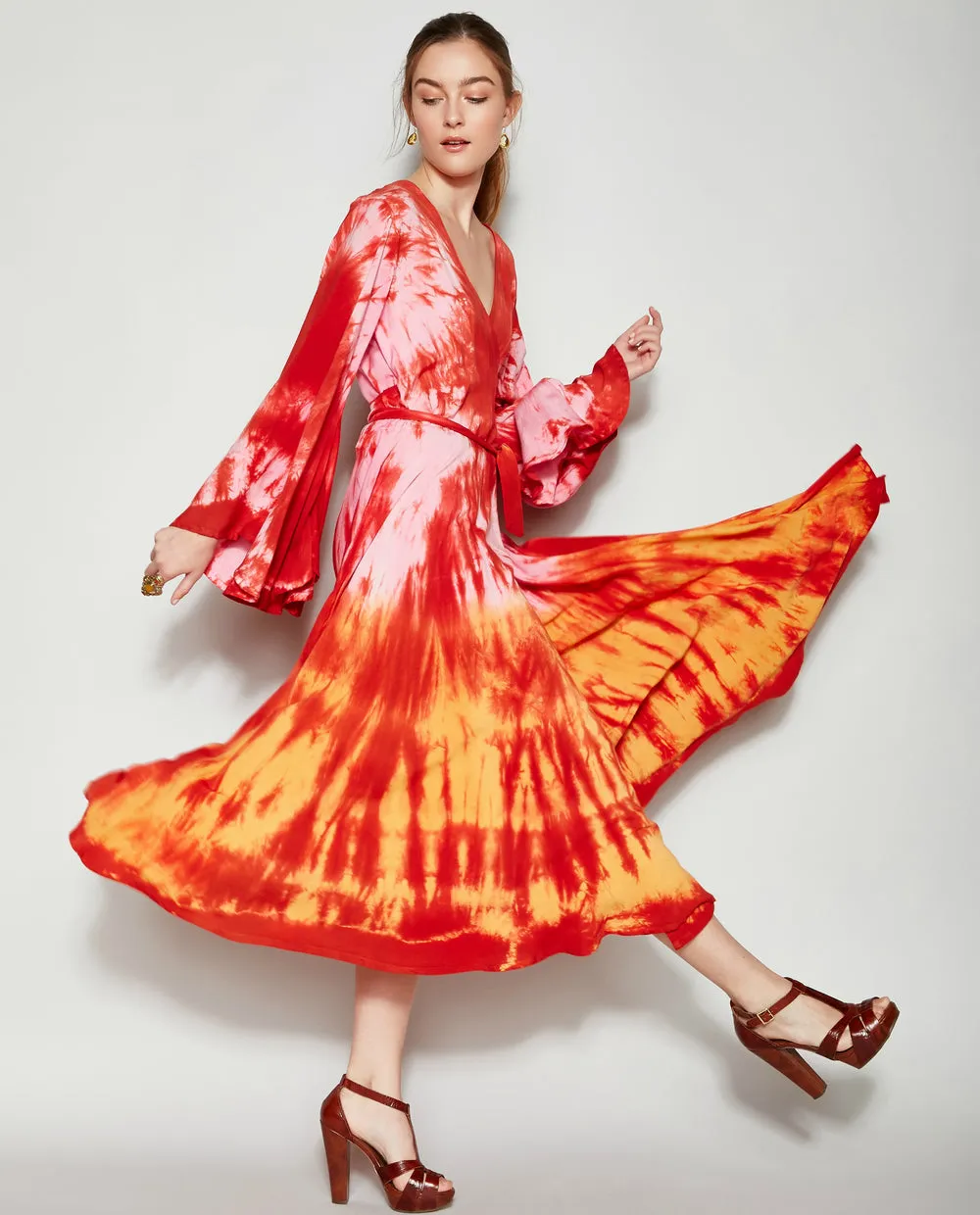 INDIAN SUNRISE TIE DYE WRAP DRESS