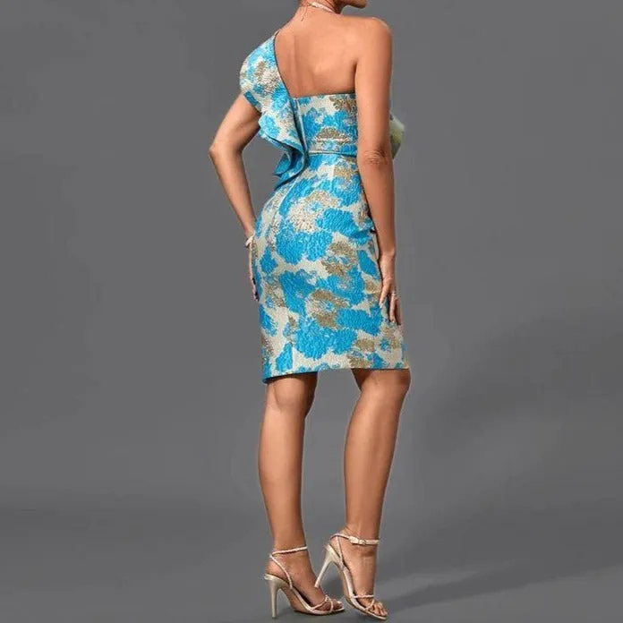 KittenAlarm - Austine One Shoulder Ruffle Sleeve Midi Dress