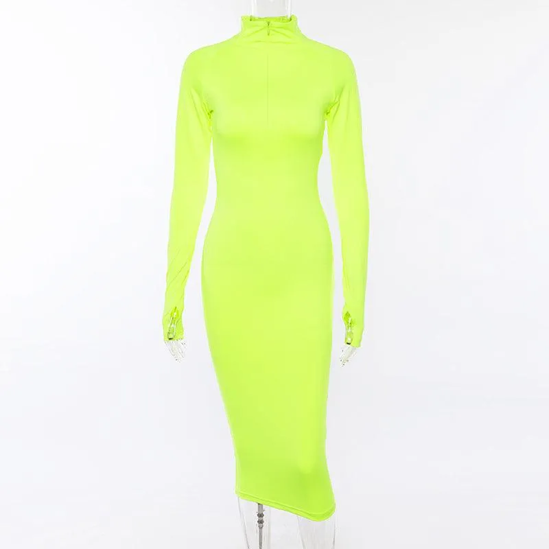 KittenAlarm - Maritza Solid Zip Up Mock Neck Dress