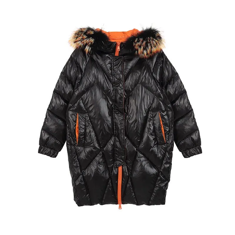 Luxy Moon Ladies Long Puffer Jackets With Real Fur Hood