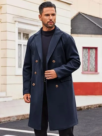 Men's Business Trench Wool Pea Khaki Coat
