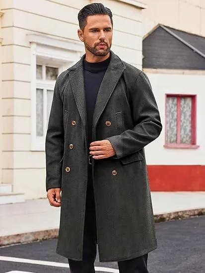 Men's Business Trench Wool Pea Khaki Coat
