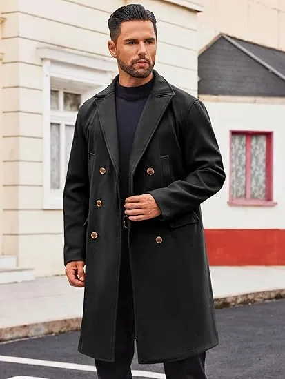 Men's Business Trench Wool Pea Khaki Coat
