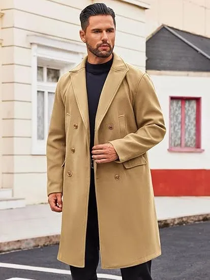 Men's Business Trench Wool Pea Khaki Coat