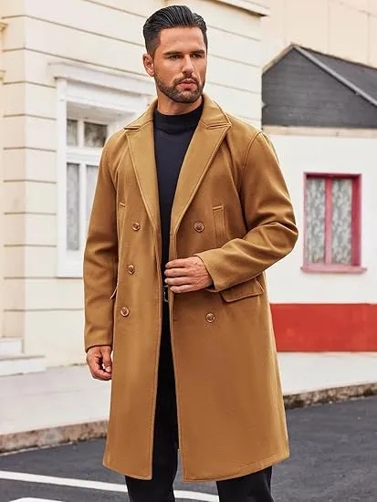 Men's Business Trench Wool Pea Khaki Coat