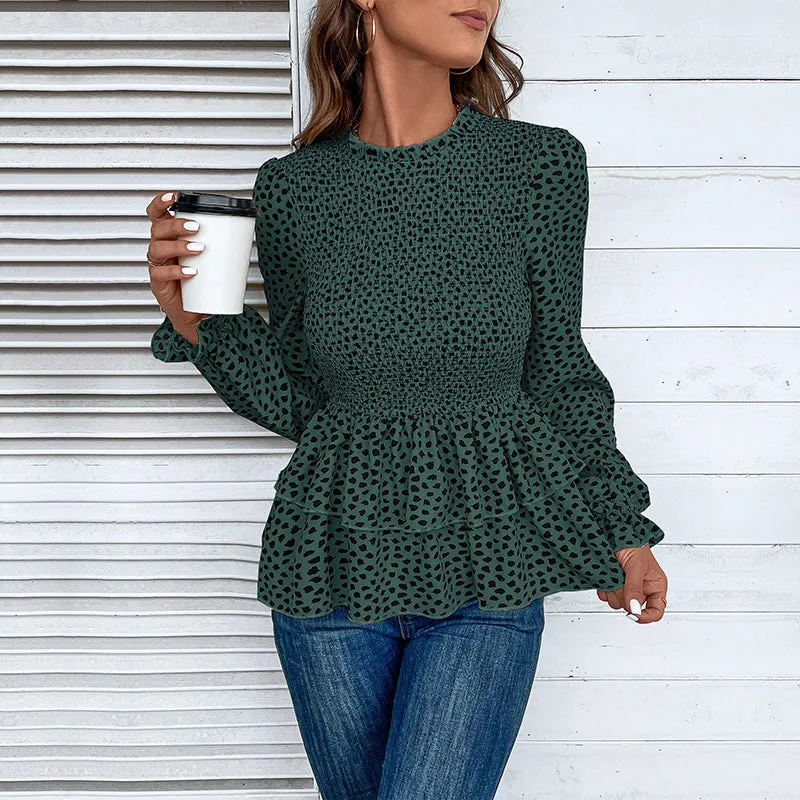 METAVERSMALL 2025 foreign trade women's clothing ruffle edge shirt polka dot printing new bubble sleeve fashion shirt wholesale