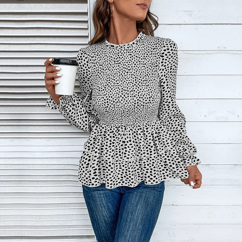 METAVERSMALL 2025 foreign trade women's clothing ruffle edge shirt polka dot printing new bubble sleeve fashion shirt wholesale