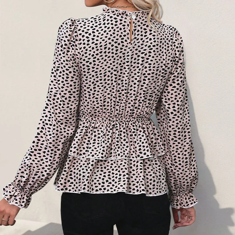 METAVERSMALL 2025 foreign trade women's clothing ruffle edge shirt polka dot printing new bubble sleeve fashion shirt wholesale