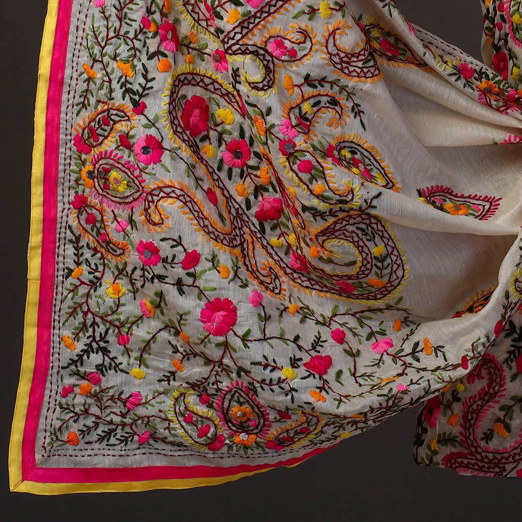 Multicolor - 3pc Hand Embroidery Chanderi Silk Phulkari Dress Material 50