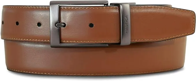 Nautica Men's Reversible Leather Casual and Dress Belts with Metal Buckle 