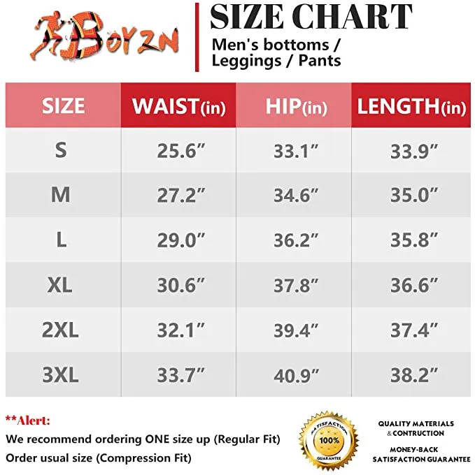 New Boyzn Men's 2 Pack Sports Compression Pants Quick Dry Active Base Layer Tights Workout Running Leggings with Pockets, Fits 32" Waist!