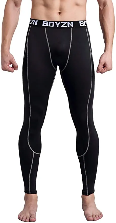 New Boyzn Men's 2 Pack Sports Compression Pants Quick Dry Active Base Layer Tights Workout Running Leggings with Pockets, Fits 32" Waist!