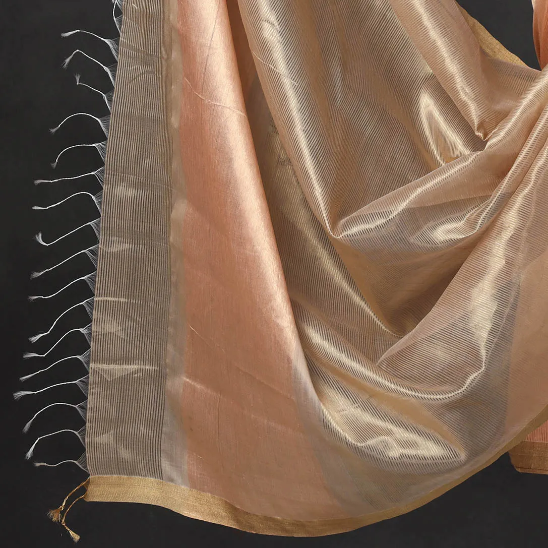 Peach - 2pc Maheshwari Silk Handloom Tissue Zari Stripes Suit Material Set