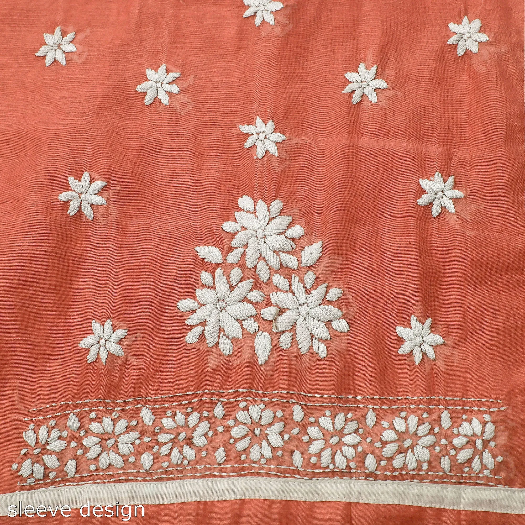 Peach - 3pc Hand Embroidery Silk Cotton Phulkari Dress Material 26