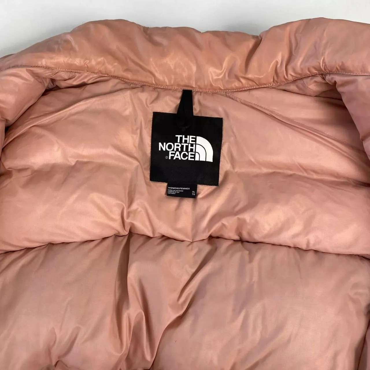 Preowned The North Face Womens 700 Down Nuptse Crop Puffer Jacket Size XL Pink Black