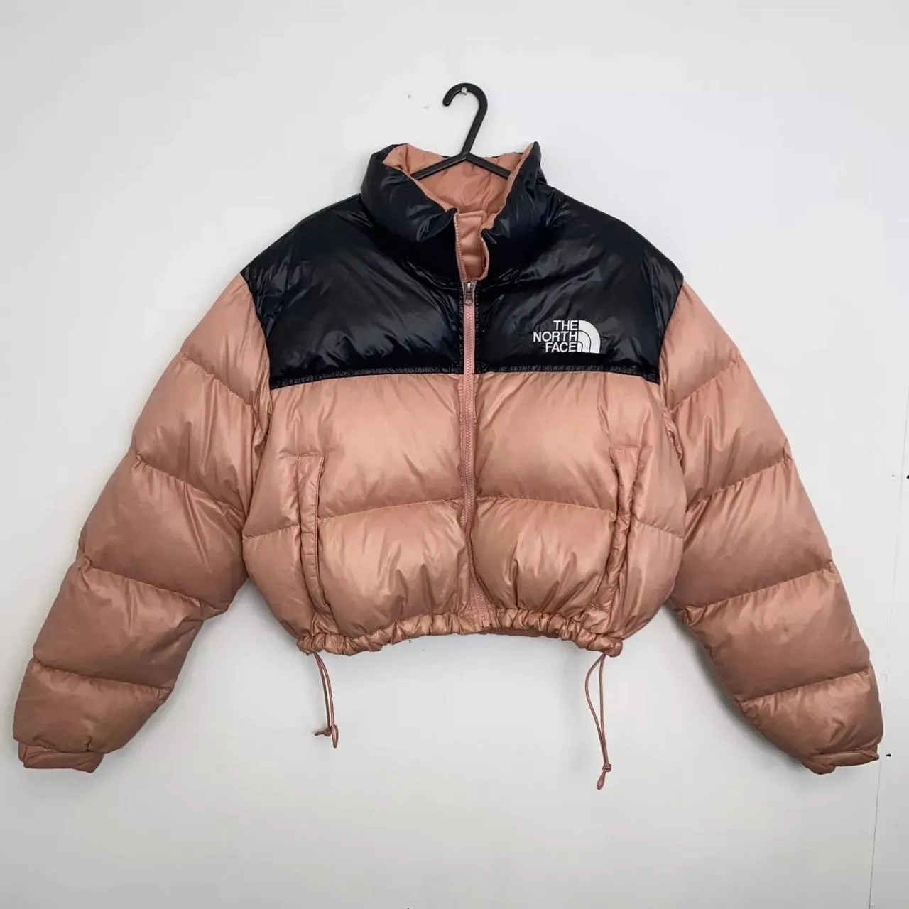 Preowned The North Face Womens 700 Down Nuptse Crop Puffer Jacket Size XL Pink Black