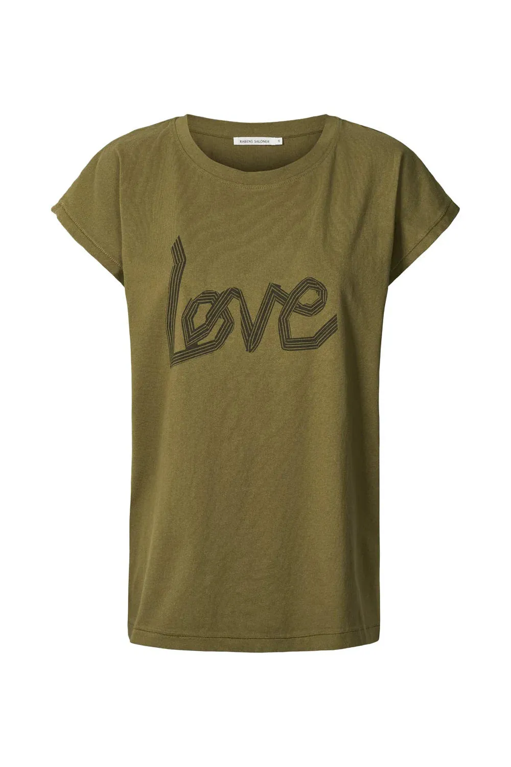 Rabens Saloner Anira Ribben Love Tee in Army